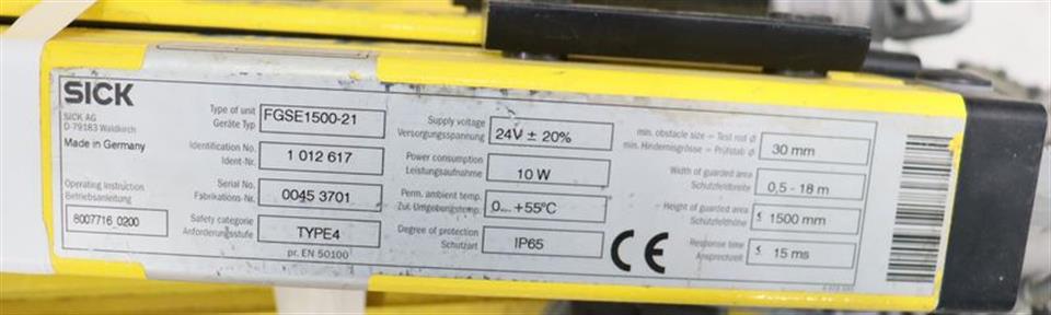 Sick 30-FGS Lichtschranke Sender FGSS1500-21 + Empfänger FGSE1500-21 TOP ZUSTAND