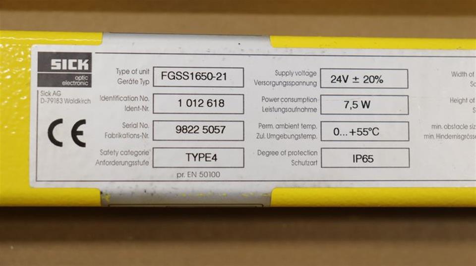 Sick 30-FGS Lichtschranke Sender FGSS1650-21 + Empf. FGSE1650-21 TOP ZUSTAND OVP