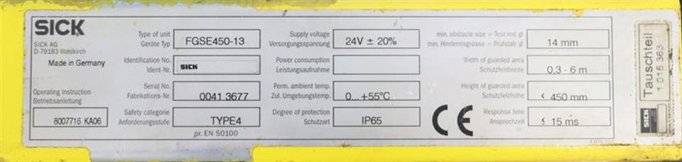 Sick FGS Sender FGSS450-23 + Empfänger FGSE450-13 TYPE4