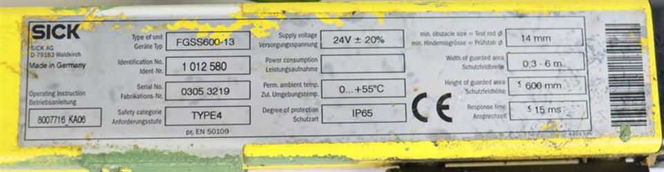 Sick FGS Sender FGSS600-13 + Empfänger FGSE600-13 TYPE4