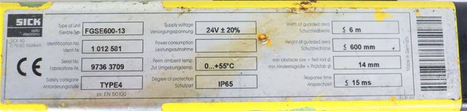 Sick FGS Sender FGSS600-13 + Empfänger FGSE600-13 TYPE4