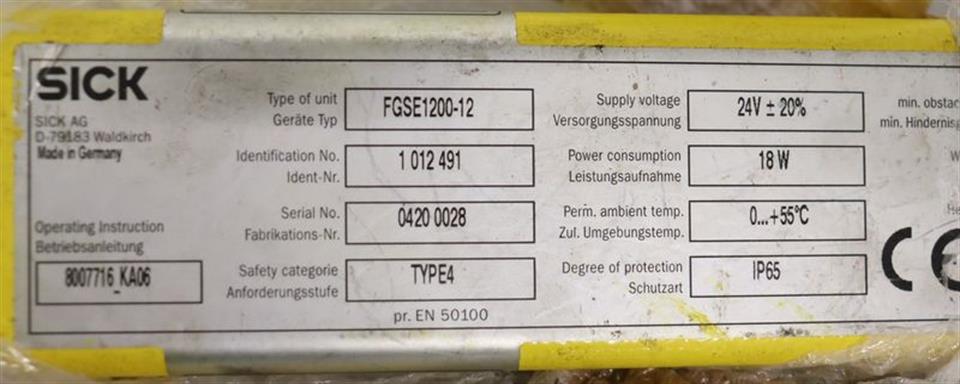 Sick Lichtschranke Sender FGSS1200-12 + Empfänger FGSE1200-12 TOP ZUSTAND
