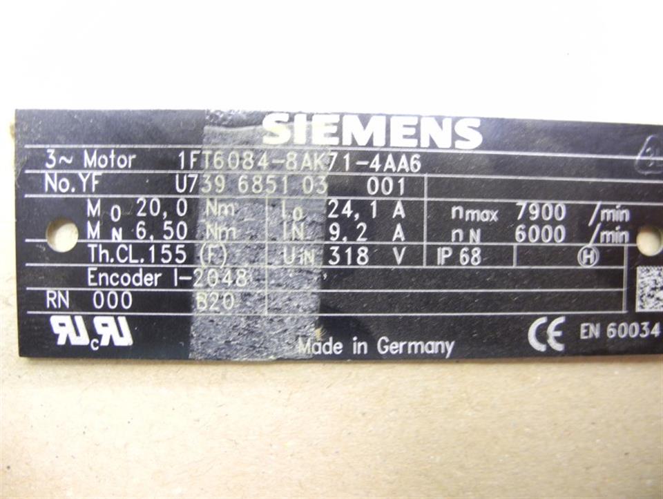 Siemens 1FT6084-8AK71-4AA6 Servo Motor max. 7900 Unbenutzt OVP