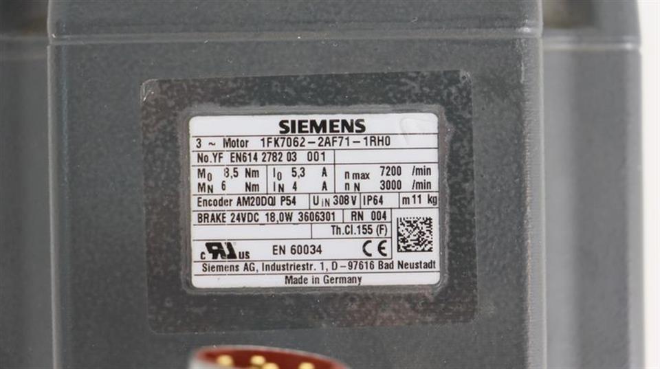Siemens 3~Motor Servo Motor 1FK7062-2AF71-1RH0 Servomotor TESTED TOP ZUSTAND