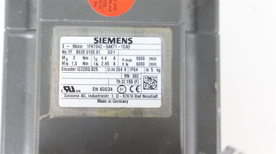 Siemens 3~Motor Servomotor 1FK7042-5AK71-1DA3 TESTED TOP ZUSTAND
