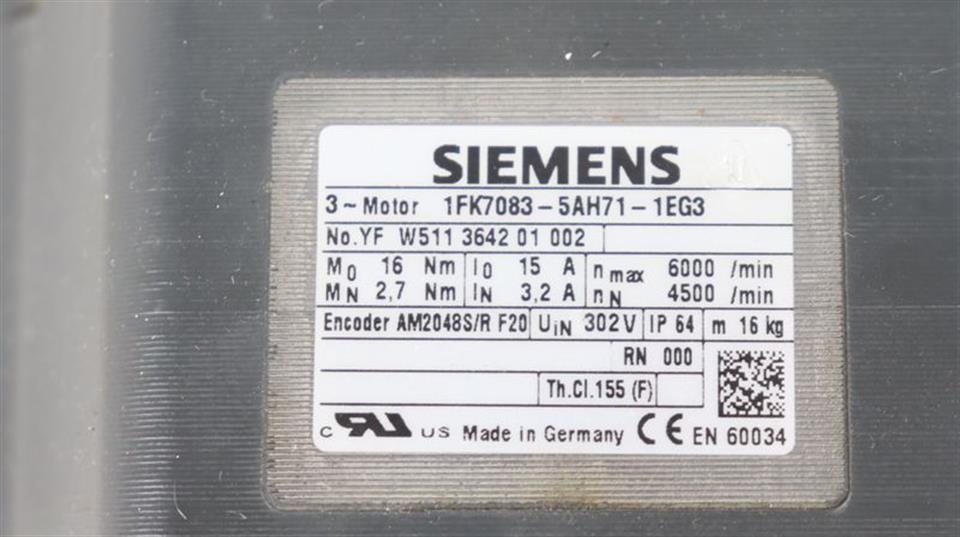 Siemens 3~Motor Servomotor 1FK7083-5AH71-1EG3 TESTED & NEUWERTIG