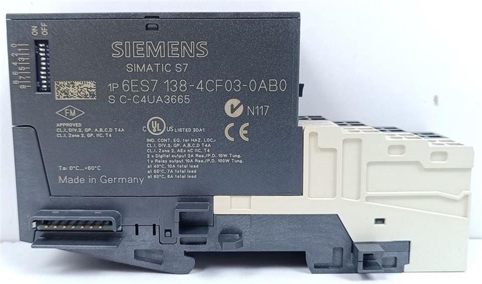 Siemens 6ES7 138-4CF03-0AB0 Modul + 6ES7 193-4CK20-0AA0 Sockel TOP ZUSTAND