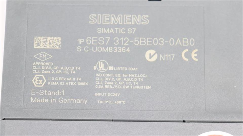 Siemens 6ES7312-5BE03-0AB0 6ES7 312-5BE03-0AB0 CPU312C E-St.1 TESTED TOP ZUSTAND