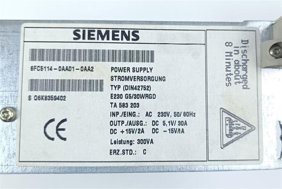 Siemens 6FC5114-0AA01-0AA2 POWER SUPPLY 6FC51140AA010AA2 E-Stand: C