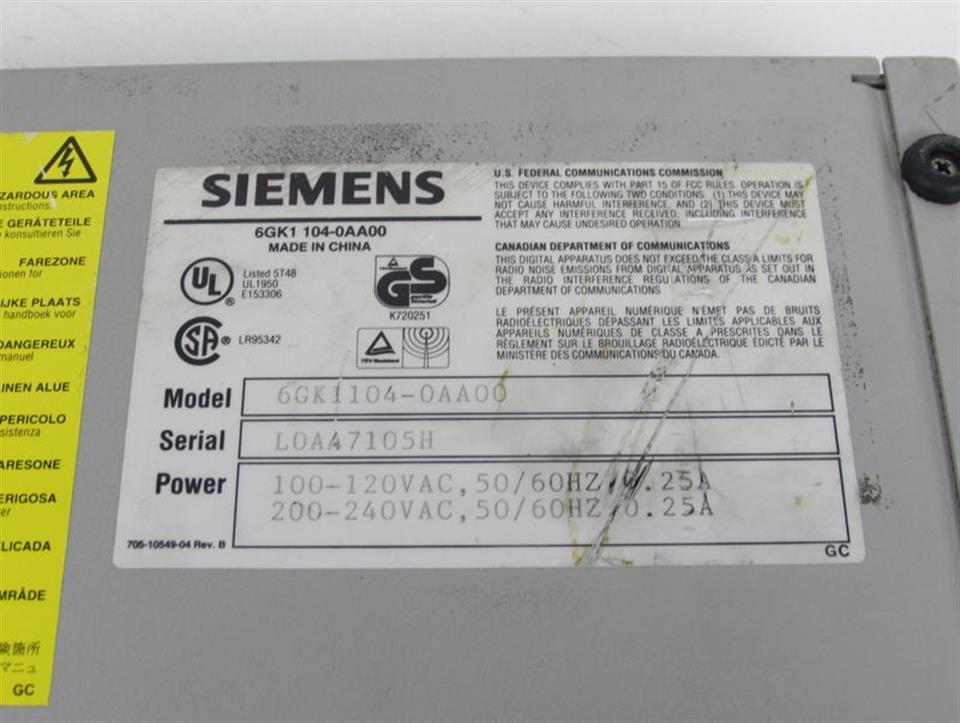 Siemens 6GK1104-0AA00 Sinec SSV 104 Industrial Ethernet Switch 6GK1 104-0AA00