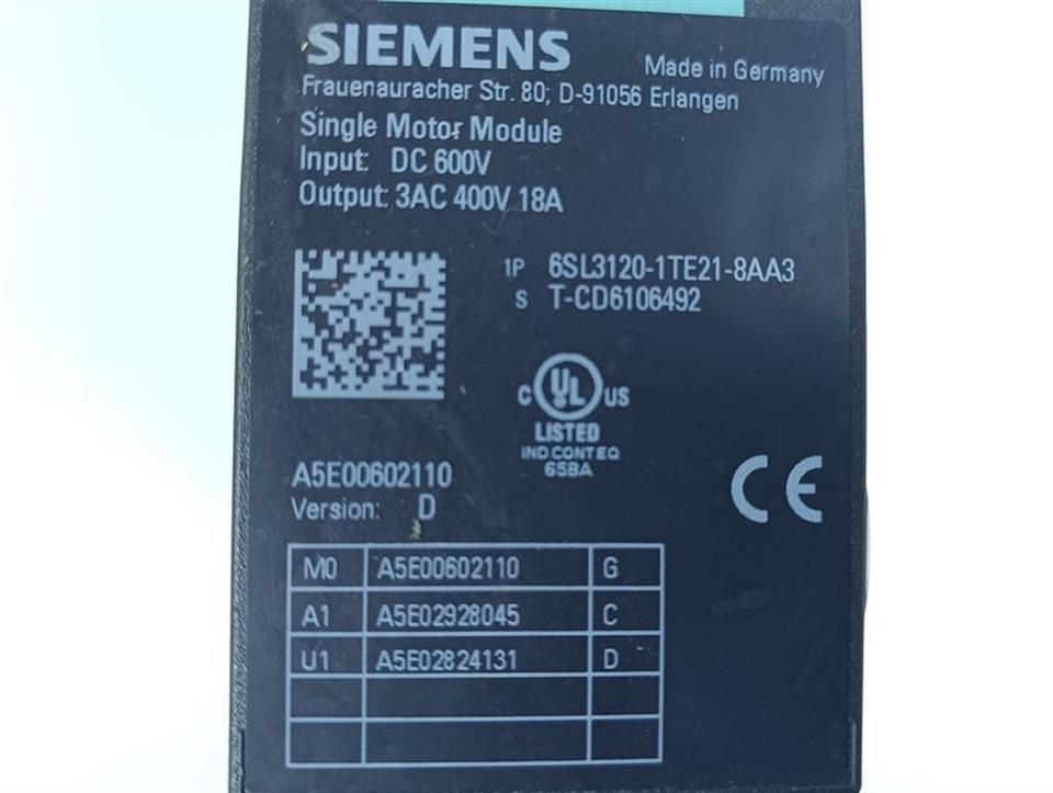Siemens 6SL3120-1TE21-8AA3 Double Motor Module FS: D TESTED & TOP ZUSTAND