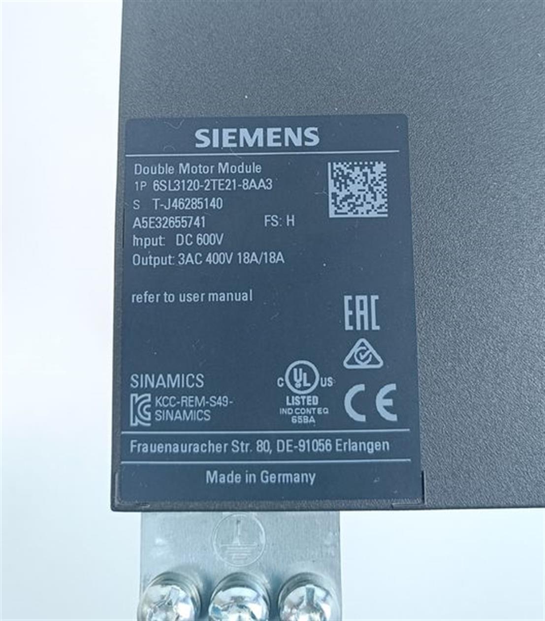Siemens 6SL3120-2TE21-8AA3 Double Motor Module FS: H TESTED & TOP ZUSTAND