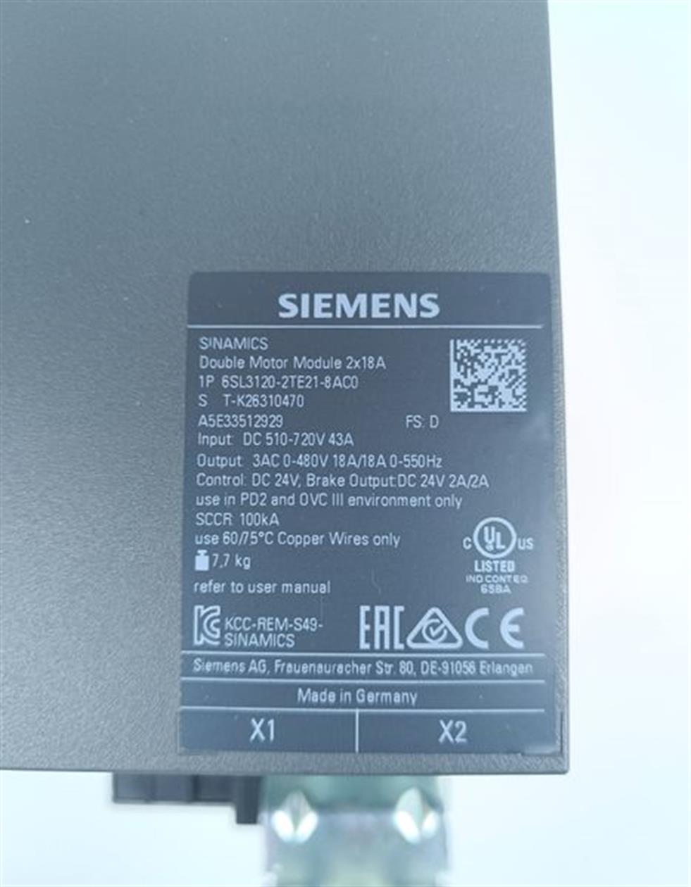 Siemens 6SL3120-2TE21-8AC0 Double Motor Module FS: D TESTED & TOP ZUSTAND