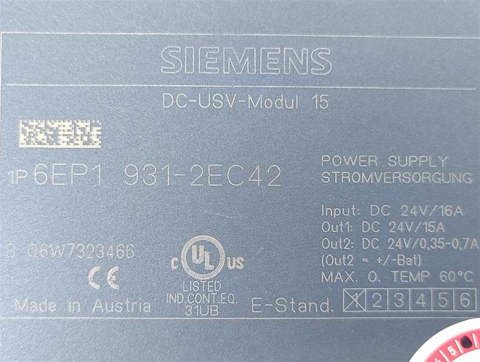 Siemens DC-USV-Modul 15 6EP1 931-2EC42 E-Stand: 01 TESTED & TOP ZUSTAND