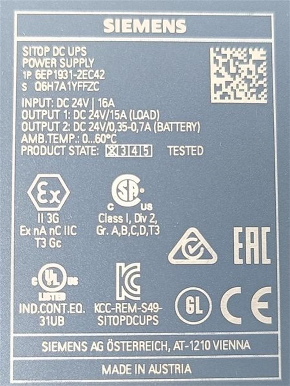 Siemens DC-USV-Modul 15 6EP1 931-2EC42 E-Stand: 02 TESTED & TOP ZUSTAND