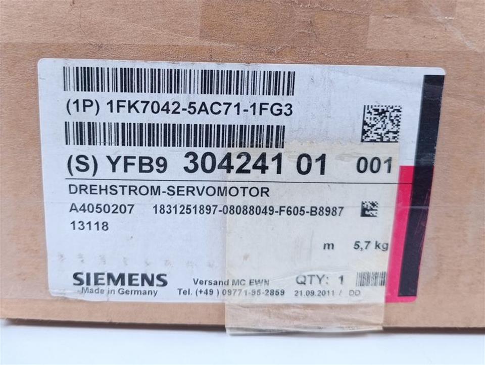 Siemens Drehstrom-Servomotor 1FK7042-5AC71-1FG3 nmax 9000/min UNUSED & OVP