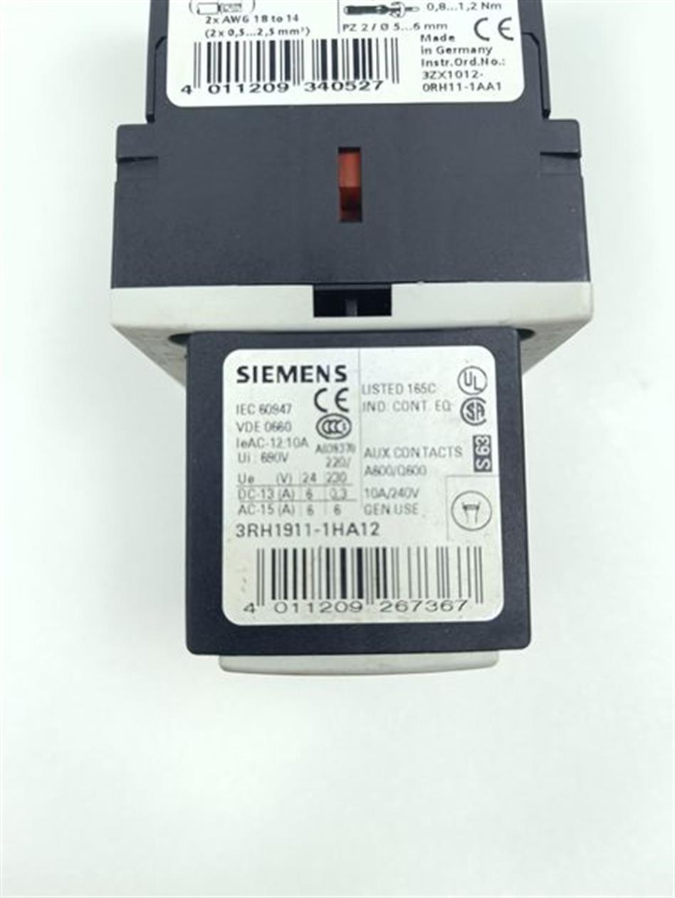 Siemens Leistungsschalter 3RT1016-1BB44 + 3RH1911-1HA12 +3RT1916-1JK00