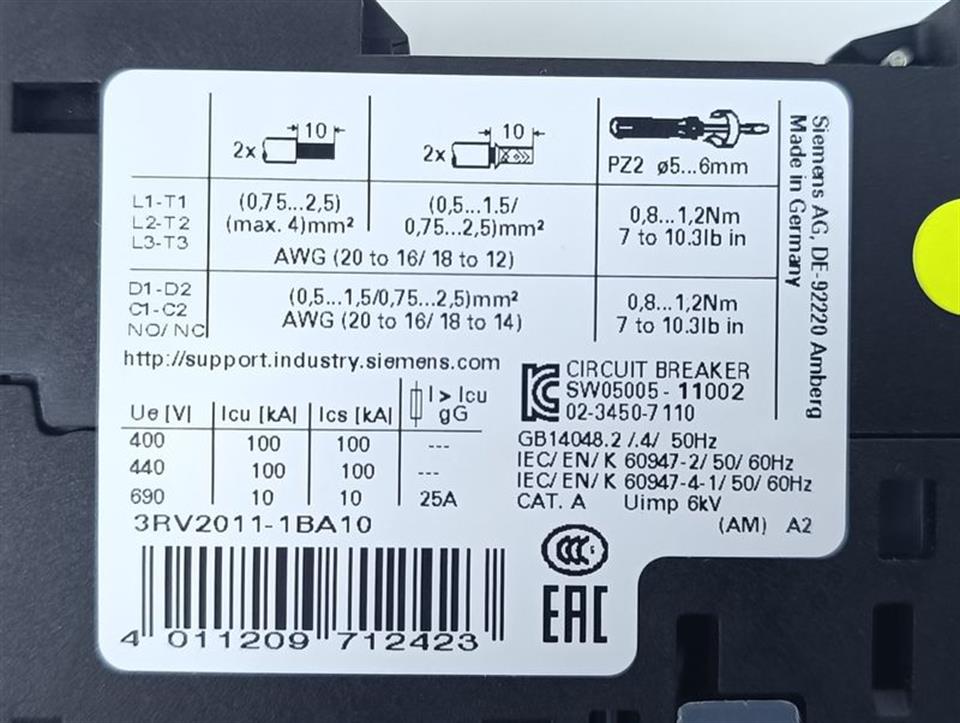 Siemens Leistungsschalter 3RV2011-1BA10 + 3RV2925-5AB TOP ZUSTAND