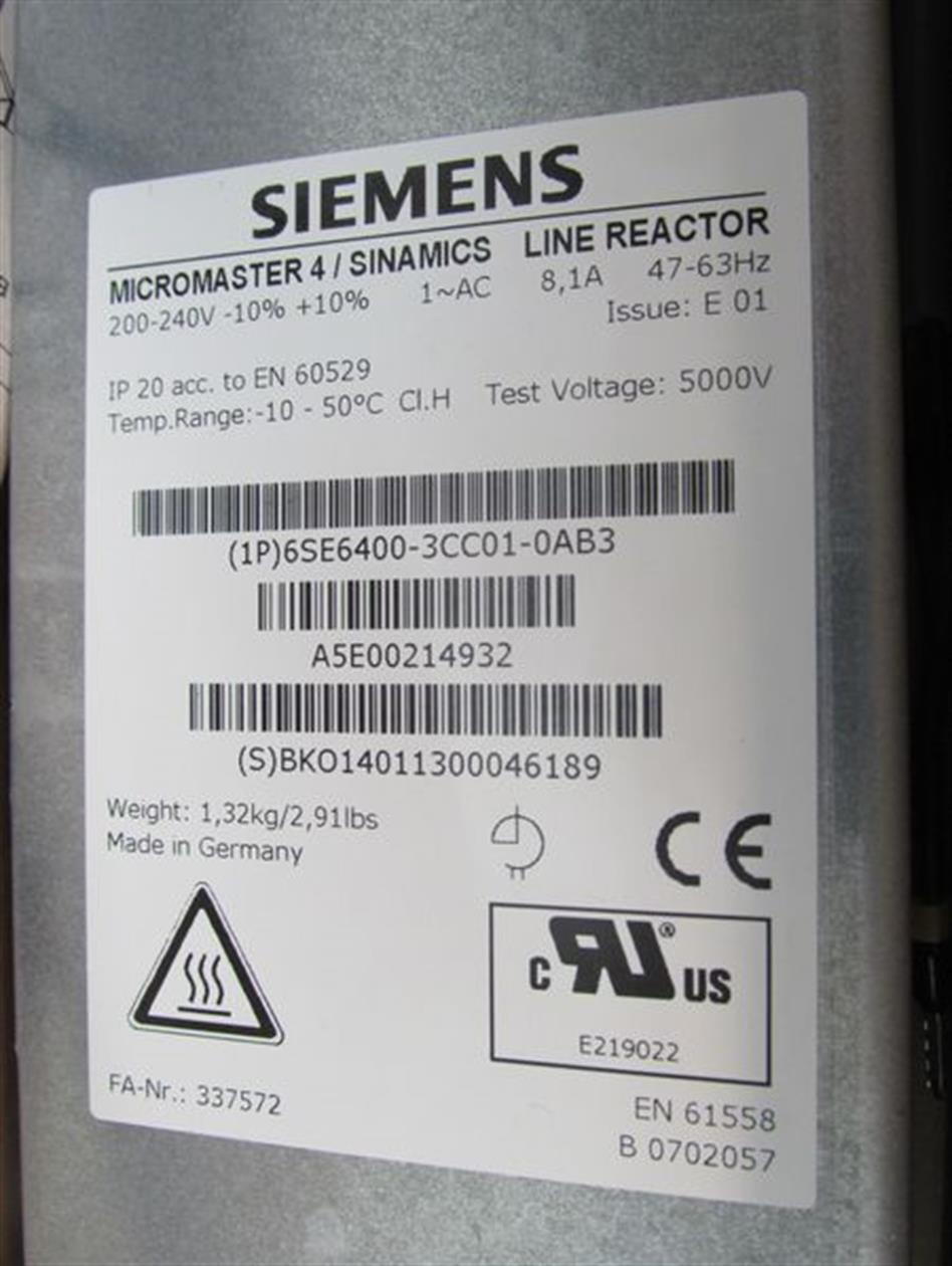 Siemens Micromaster 4 6SE6400-3CC01-0AB3 Sinamics Line Reactor UNUSED OVP