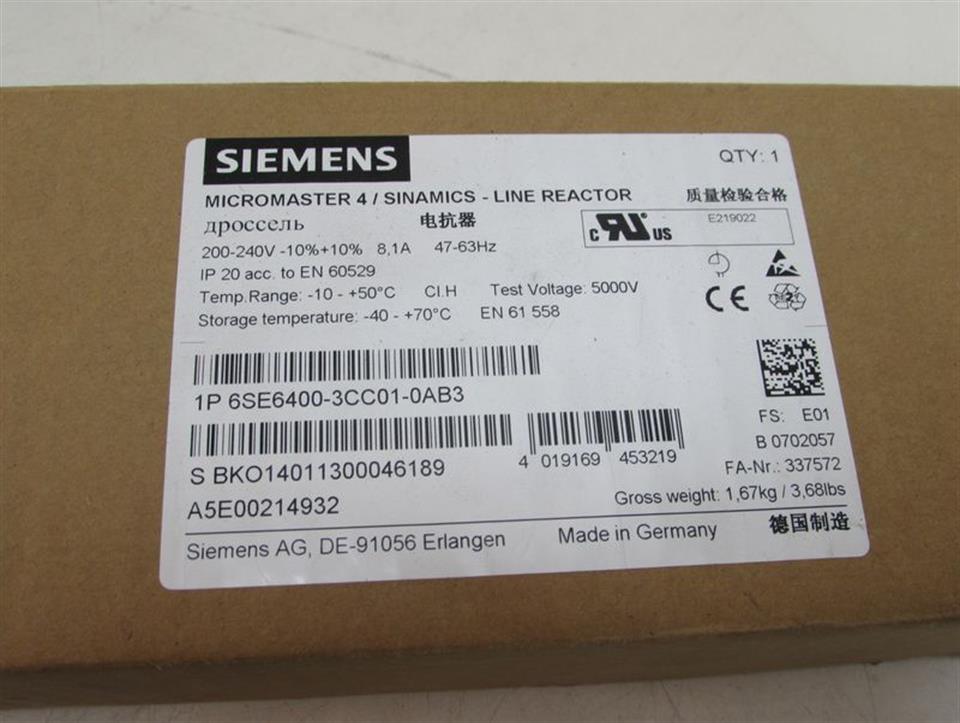 Siemens Micromaster 4 6SE6400-3CC01-0AB3 Sinamics Line Reactor UNUSED OVP