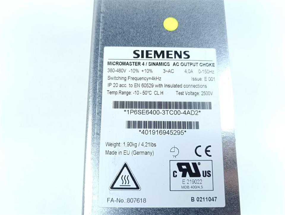 SIEMENS MICROMASTER 4 6SE6400-3TC00-4AD2 AC Output Choke Drossel TOP ZUSTAND