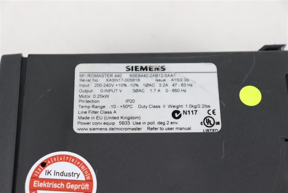 Siemens Micromaster 440 6SE6440-2AB12-5AA1 230V 0,37kW +Keypad BOP TESTED TOP