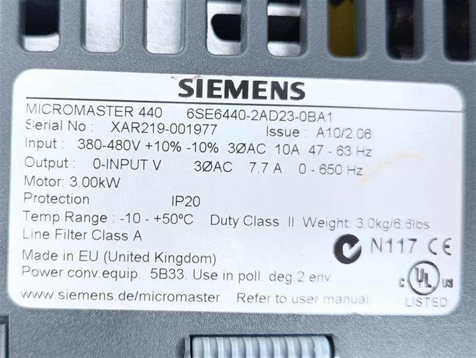 Siemens Micromaster 440 6SE6440-2AD23-0BA1 3kw 400V +Keypad TESTED & TOP ZUSTAND
