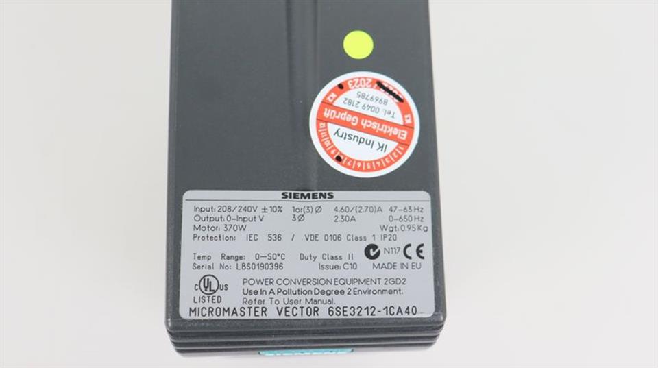 Siemens Micromaster Vector MMV37/2 6SE3212-1CA40 UNUSED & OVP