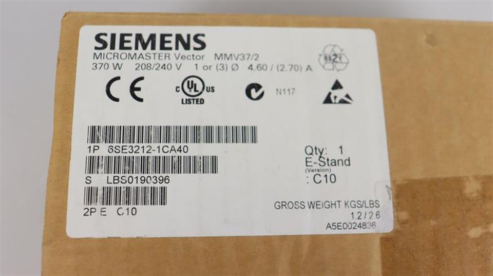 Siemens Micromaster Vector MMV37/2 6SE3212-1CA40 UNUSED & OVP