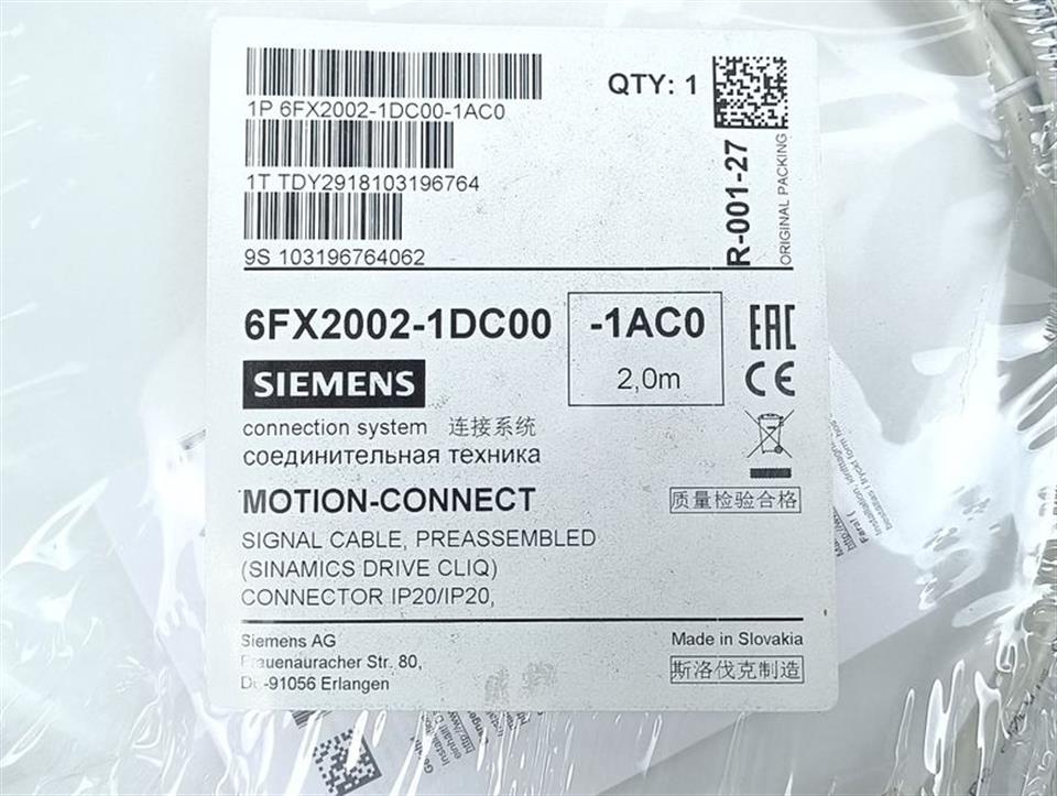 Siemens Motion-Connect 6FX2002-1DC00-1AC0 Signal Cable 2m UNUSED & OVP & SEALED