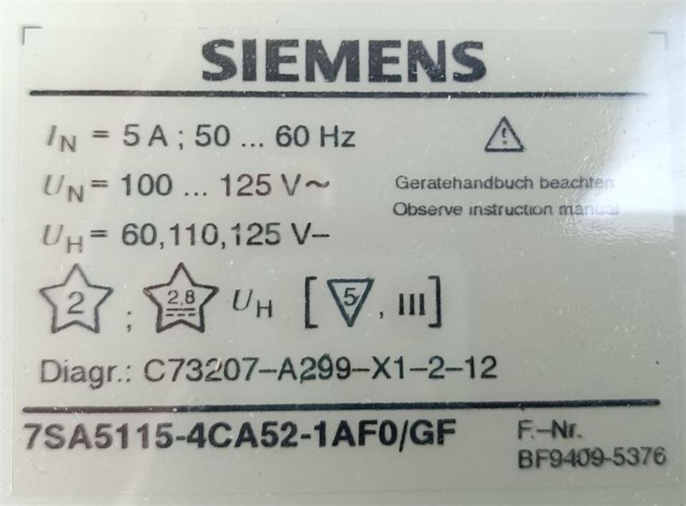 SIEMENS Schnelldistanz-Schutz 7SA5115-4CA52-1AF0/GF TOP ZUSTAND