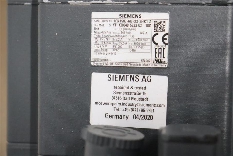 Siemens Servomotor 1FG1503-6UF32-2HK1-Z Nmax 4500/min UNUSED