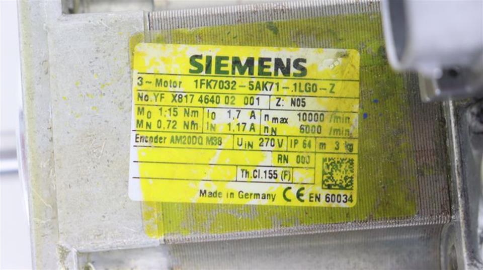 Siemens SERVOMOTOR 1FK7032-5AK71-1LG0-Z N05 Z: N05 TESTED & TOP ZUSTAND