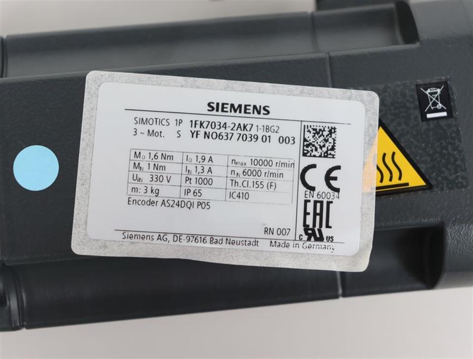 Siemens Servomotor 1FK7034-2AK71-1BG2 Nmax 10000/min UNUSED