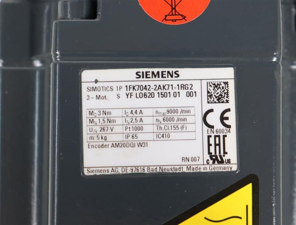 Siemens Servomotor 1FK7042-2AK71-1RG2 max. 9000/min NEUWERTIG TESTED