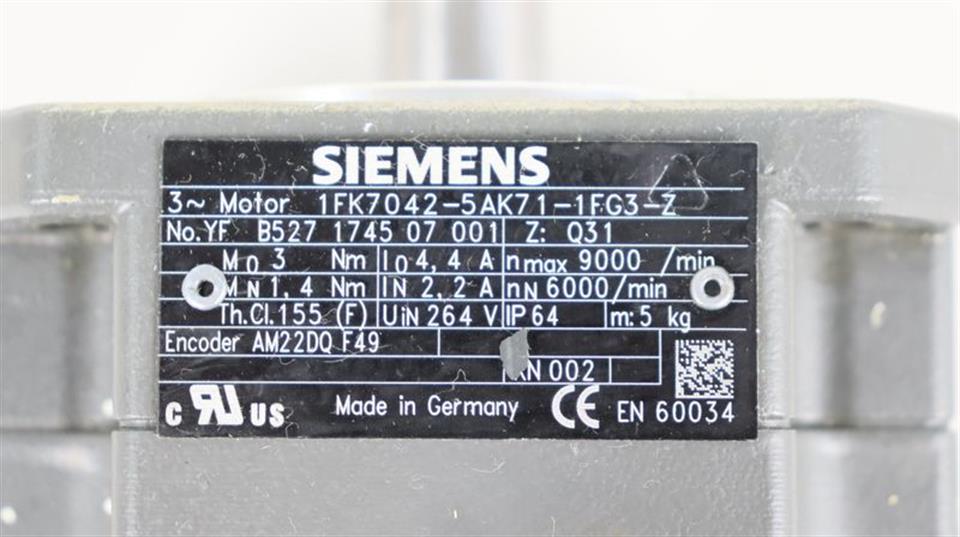 Siemens Servomotor 1FK7042-5AK71-1FG3 1FK7042-5AK71-1FG3-Z TESTED & TOP ZUSTAND