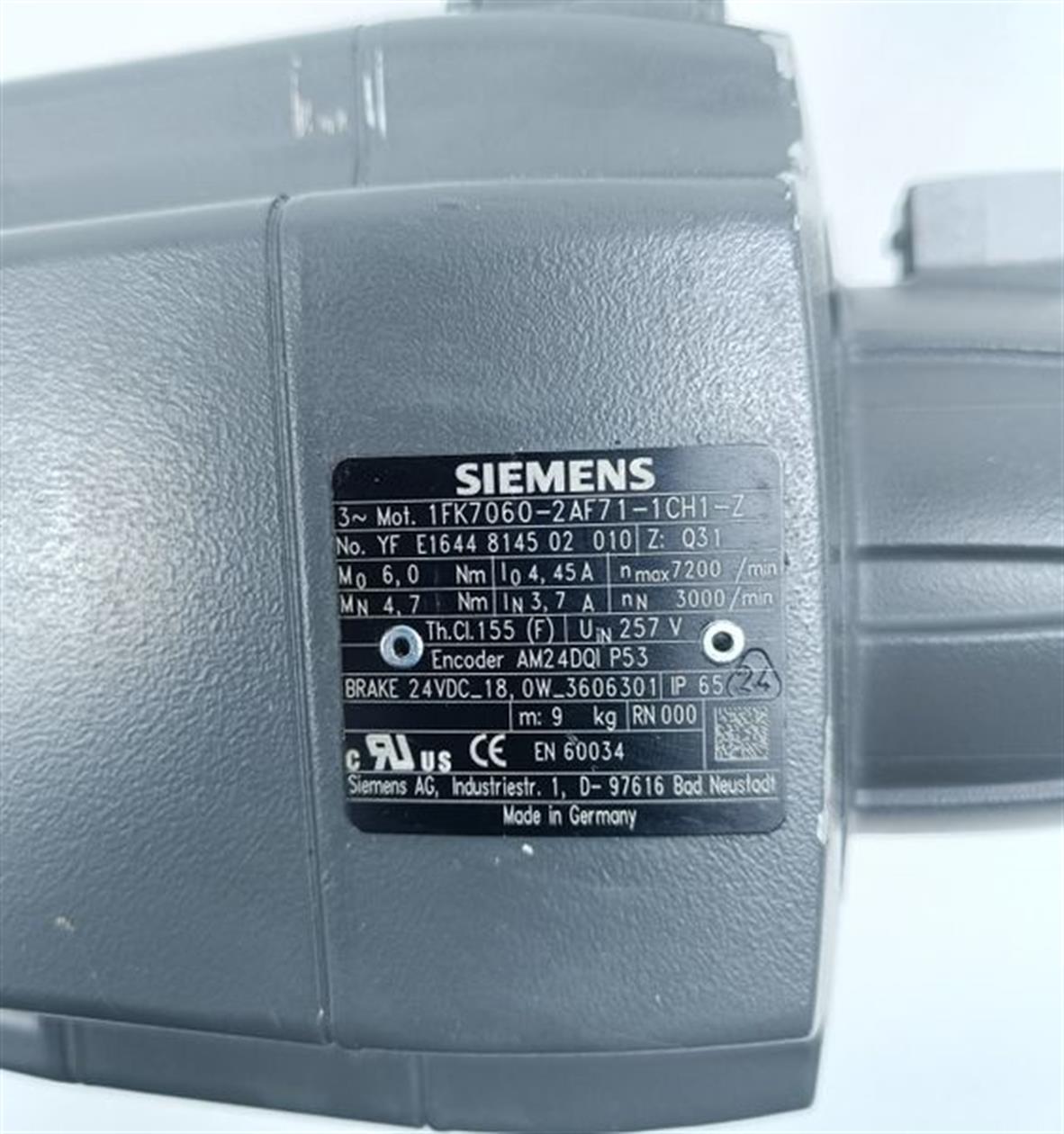 Siemens Servomotor 1FK7060-2AF71-1CH1-Z 1FK7060-2AF71-1CH1 Z: Q31 TESTED