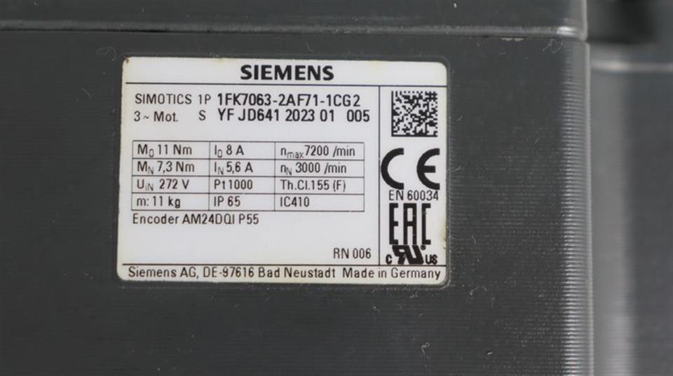 Siemens Servomotor 1FK7063-2AF71-1CG2 Nmax 7200/min TESTED & TOP ZUSTAND