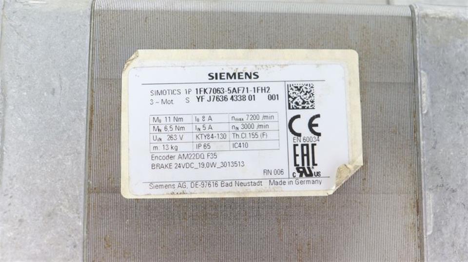 Siemens Servomotor 1FK7063-5AF71-1FH2 SIMOTICS 7200/min TESTED NEUWERTIG