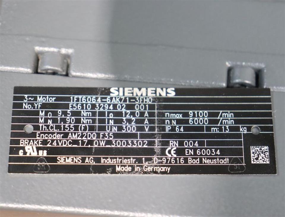 Siemens Servomotor 1FT6064-6AK71-3FH0 + Promess KA-EMF20/150 TESTED & NEUWERTIG
