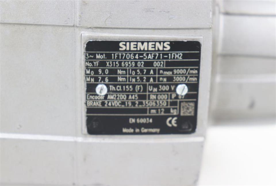 Siemens Servomotor 1FT7064-5AF71-1FH2 Nmax. 9000/min TESTED TOP ZUSTAND