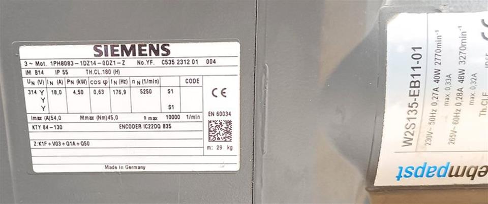 Siemens Servomotor 1PH8083-1DZ14-0DZ1-Z K1F+V03+Q1A+Q50 n max.10000 NEUWERTIG