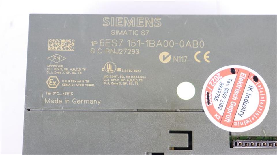 Siemens Simatic ET 200S 6ES7 151-1BA00-0AB0 TESTED TOP ZUSTAND