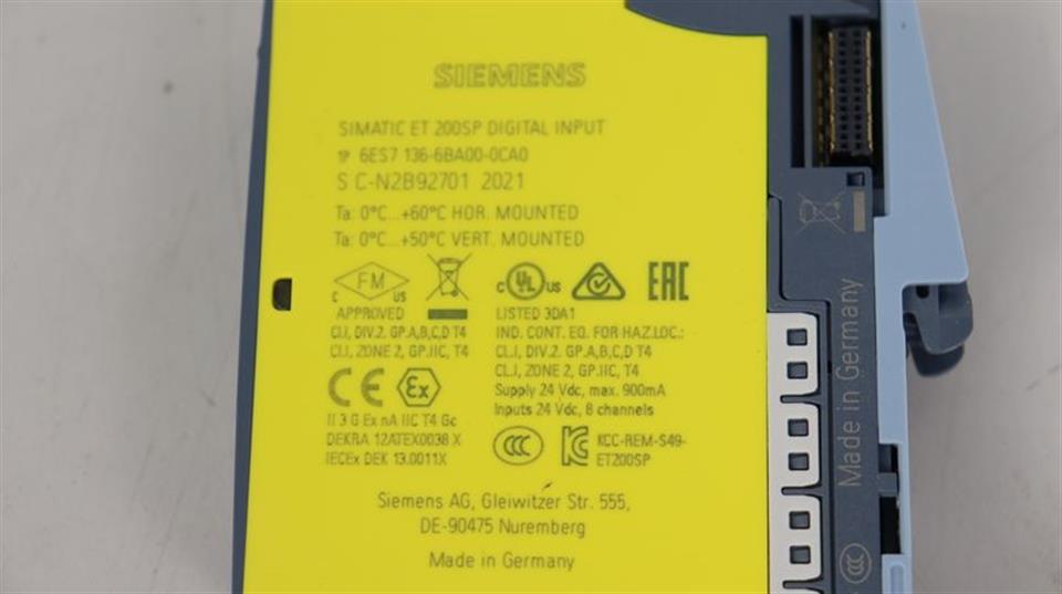 Siemens Simatic ET 200SP Digital Input 6ES7 136-6BA00-0CA0 TESTED NEUWERTIG