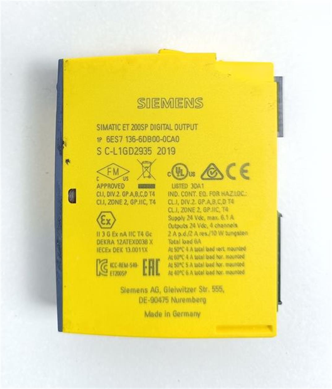 Siemens SIMATIC ET 200SP DIGITAL OUTPUT 6ES7 136-6DB00-0CA0 F-DQ HF TOP ZUSTAND