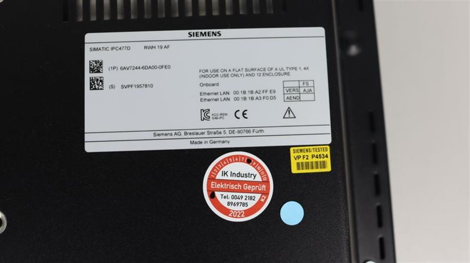 Siemens Simatic IPC477D 6AV7244-6DA00-0FE0  UNUSED & TESTED & OVP