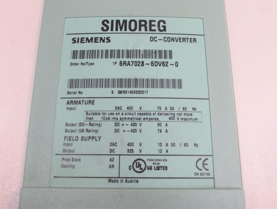 Siemens Simoreg DC-Master 6RA7028-6DV62-0 90A + CUD1 + C98043-A7006-L1 TESTED
