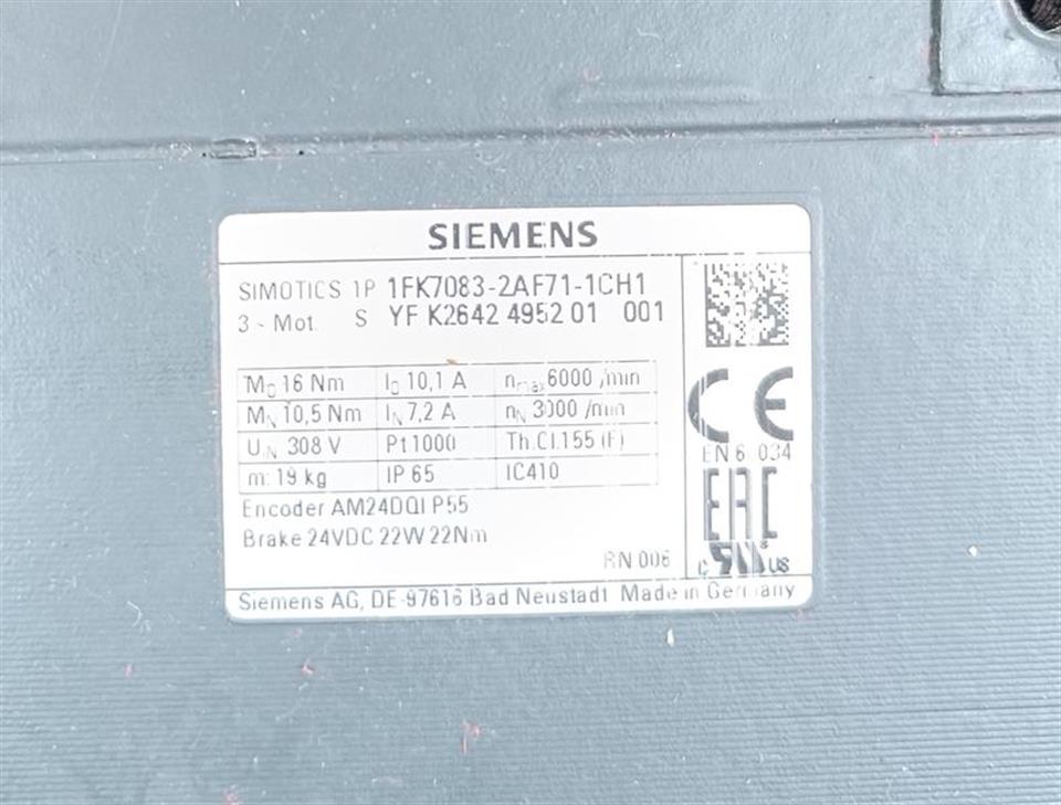 SIEMENS Simotics Servomotor 1FK7083-2AF71-1CH1 TESTED & NEUWERTIG