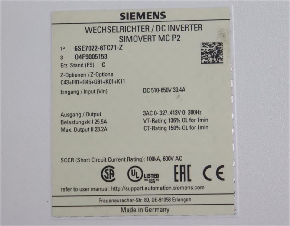 Siemens Simovert 6SE7022-6TC71-Z + CUPM 6SE7090-0XX84-0AD5 + ADB FS:C TESTED TOP