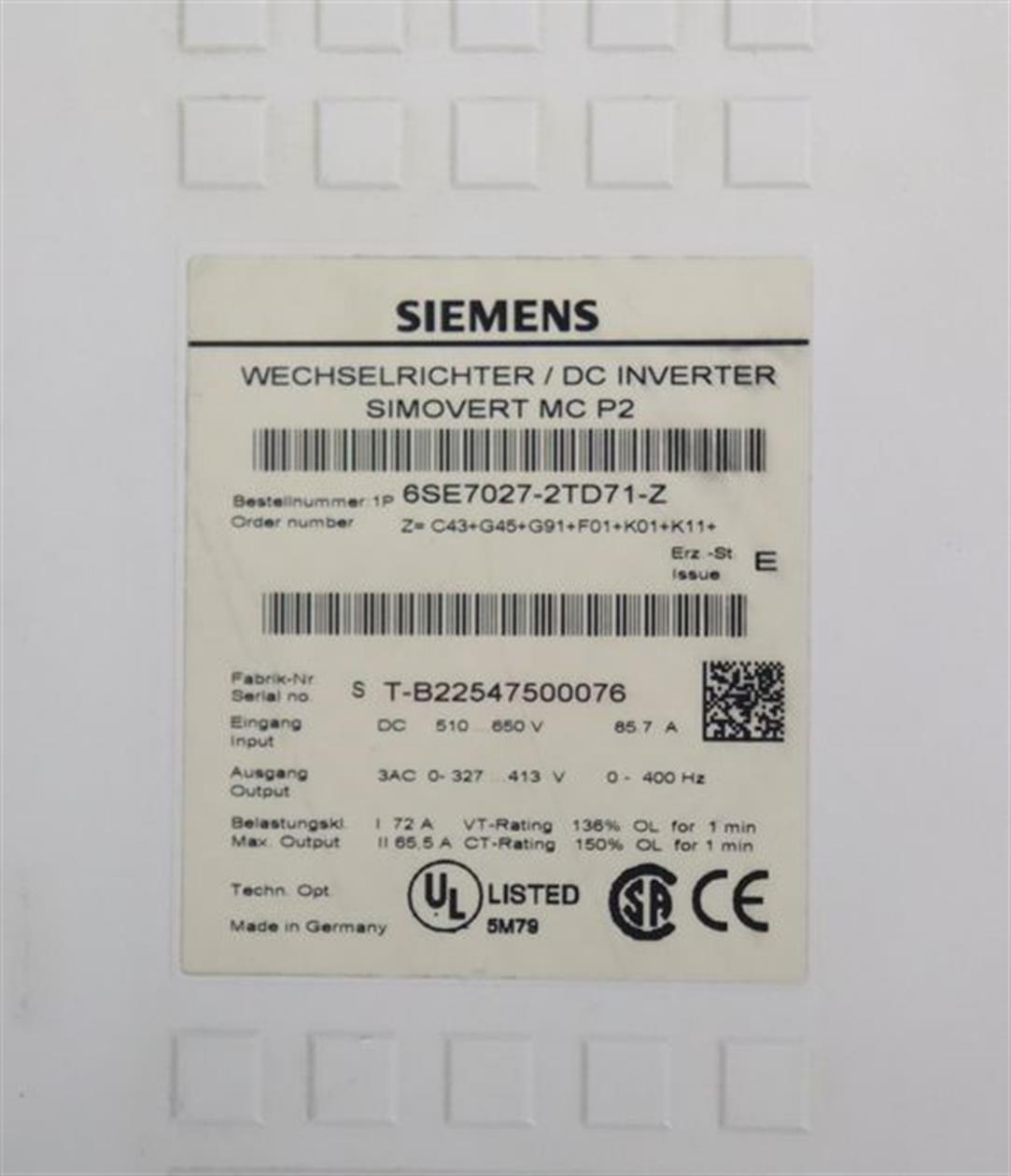 Siemens Simovert MC P2 6SE7027-2TD71-Z + CUPM Card + ADB Card E-St. E TESTED